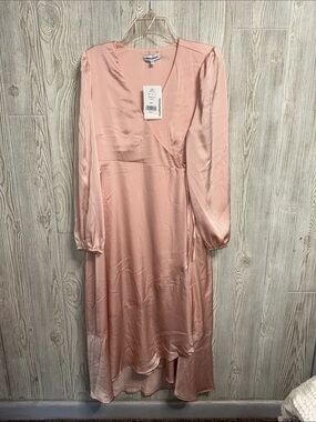 Motherhood Maternity Blush Pink Satin High-Low Wrap Dress